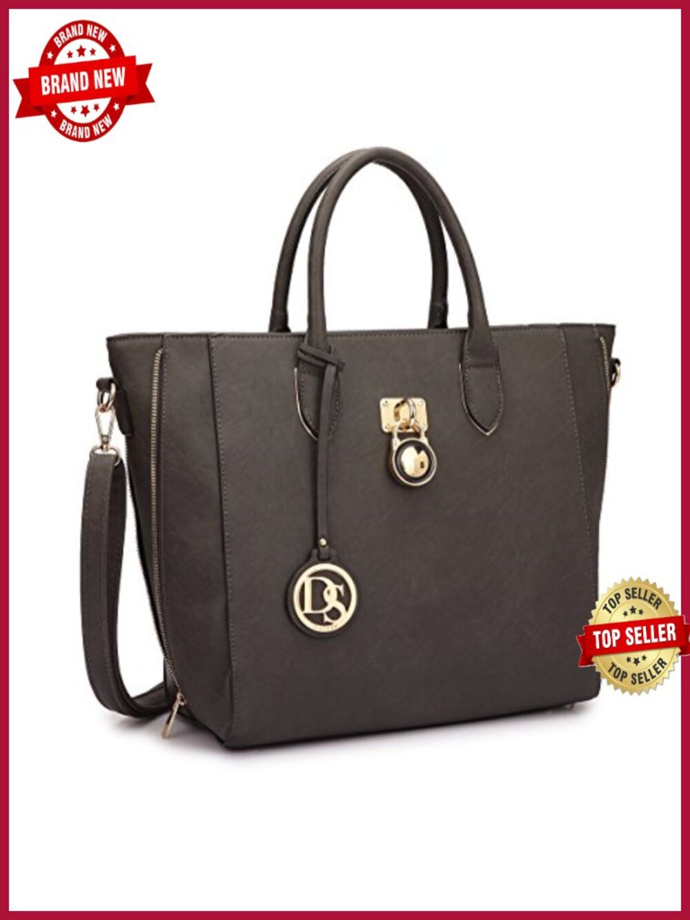 Large Vegan PU Leather Satchel Tote Bag with Padlock Design for Work